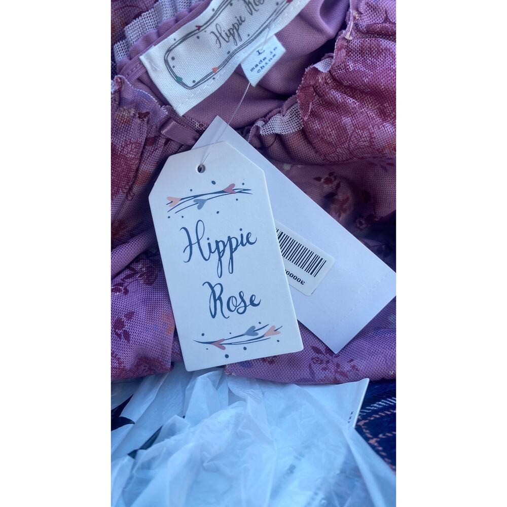 Hippie Rose Mauve Floral Ruched Mesh Mini Dress - Picture 9 of 13